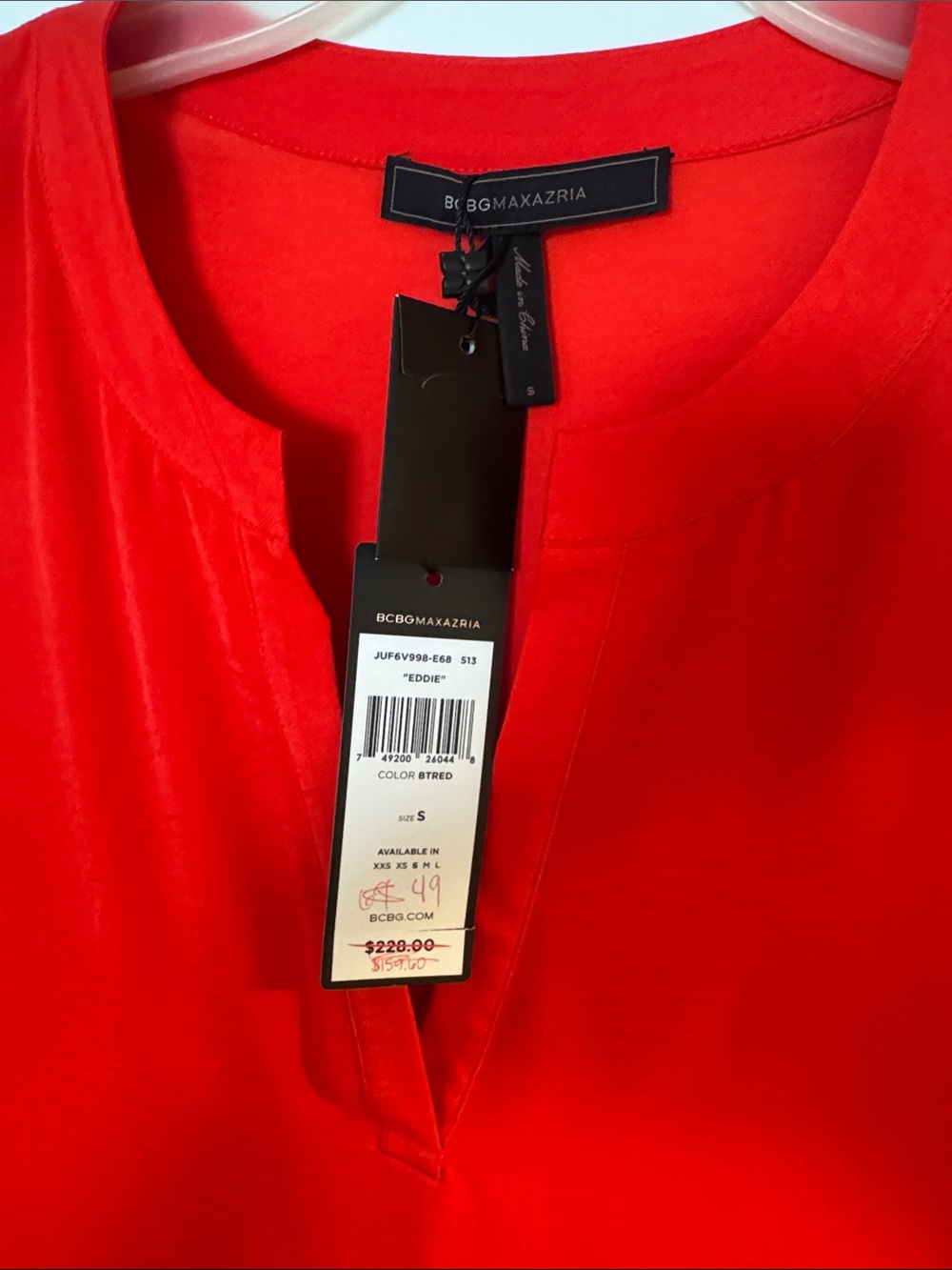 BCBGMaxAzria Bright Red Split-Neck Tunic dress